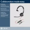 Zestaw słuchawkowy monofoniczny HP Poly Czarnywire 3310 z certyfikatem Microsoft Teams, USB-C + adapter USB-C/A