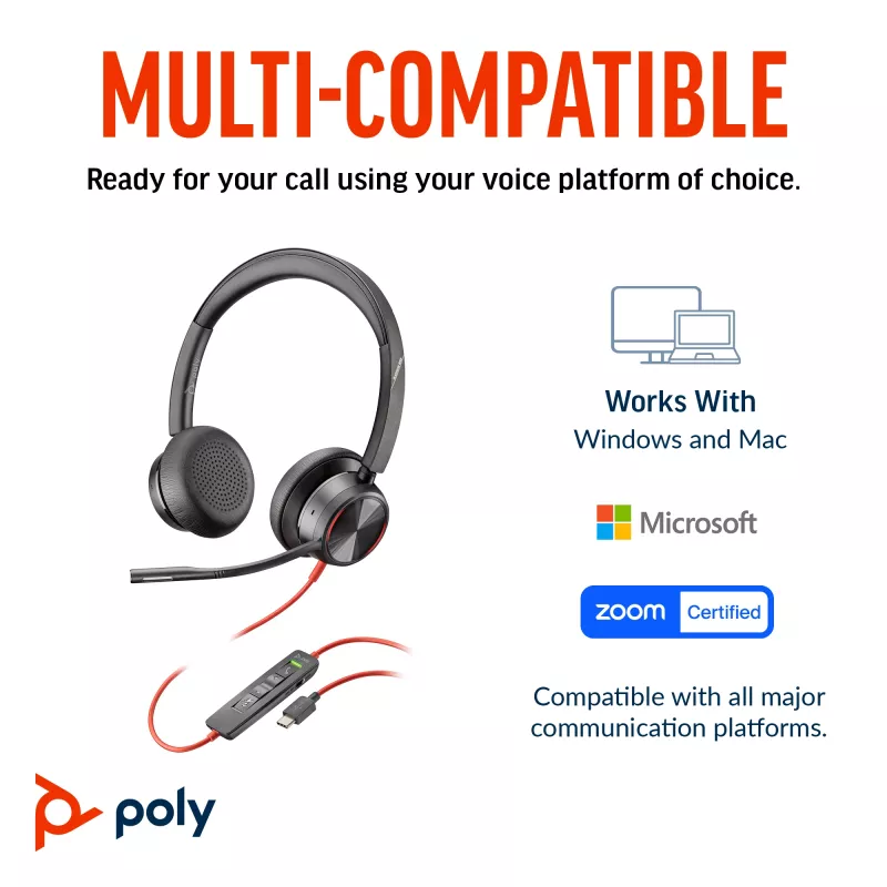 HP Poly Czarnywire 8225 Stereo USB-C Headset +USB-C/A Adapter