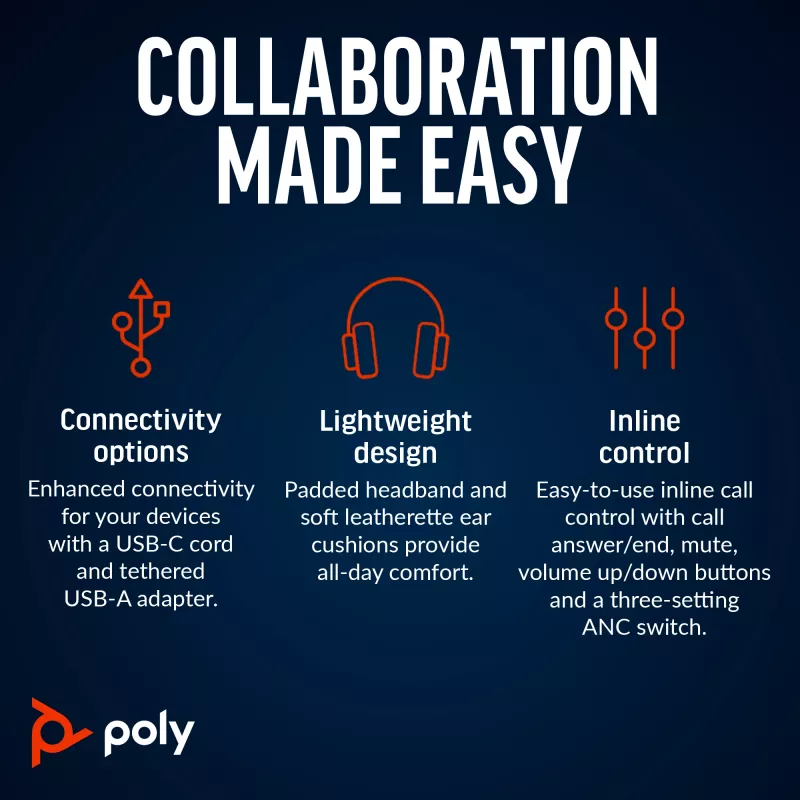 HP Poly Czarnywire 8225 Stereo USB-C Headset +USB-C/A Adapter