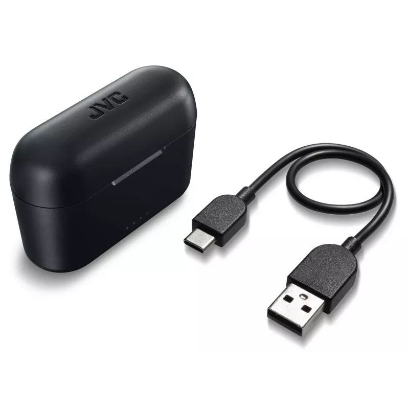 Bezprzewodowy zestaw słuchawkowy douszny JVC Stix HAA-3TBU, Bluetooth 5.1, IPX4, 7,5 godz. (słuchawki) / 22 godz. (z etui), USB‑C