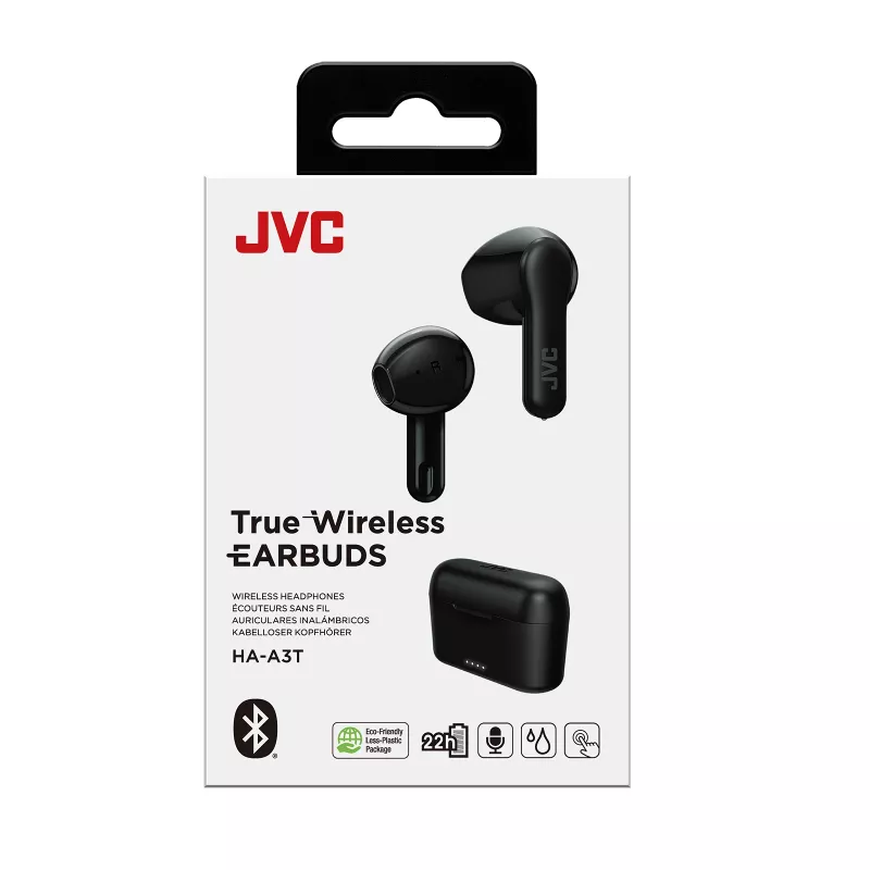 Bezprzewodowy zestaw słuchawkowy douszny JVC Stix HAA-3TBU, Bluetooth 5.1, IPX4, 7,5 godz. (słuchawki) / 22 godz. (z etui), USB‑C