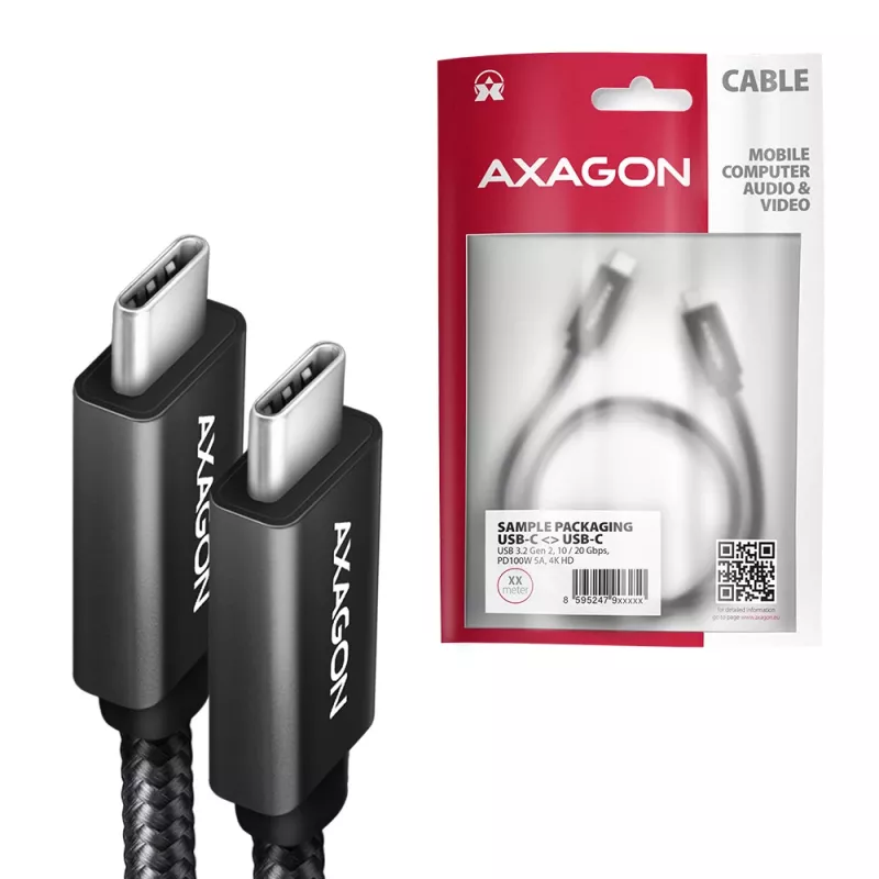 Axagon BUCM32-CM15AB SPEED+ USB-C <> USB 20Gbps/100W kabel 1,5 m