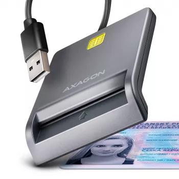 Axagon CRE-SM3T USB-A Smart / ID card płaski Reader, USB 2.0, 1,3 m, Czarny, 56 g