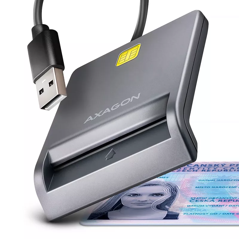 Axagon CRE-SM3T USB-A Smart / ID card płaski Reader, USB 2.0, 1,3 m, Czarny, 56 g