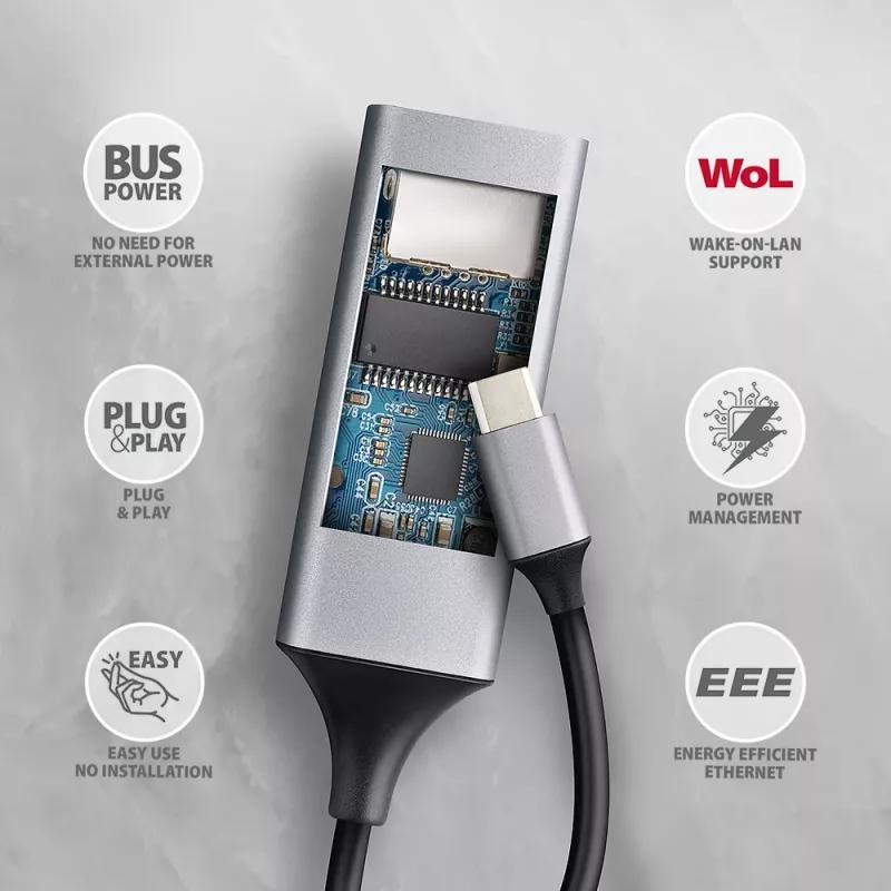 Axagon ADE-TXPD USB-C Gigabit Ethernet Adapter z PD 100W