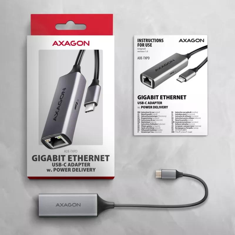 Axagon ADE-TXPD USB-C Gigabit Ethernet Adapter z PD 100W
