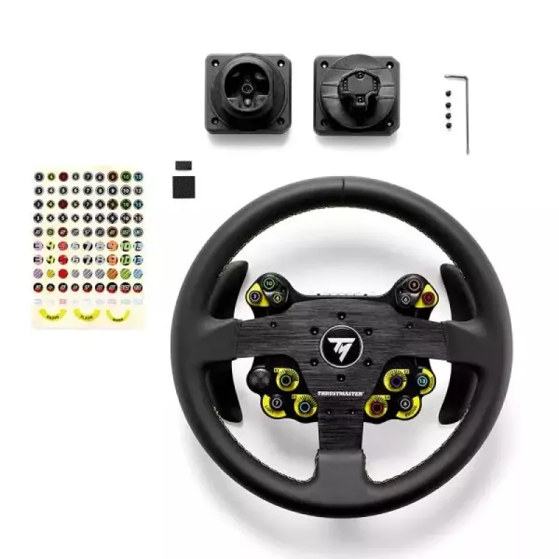 Kierownica Thrustmaster Evo Racing 32R Leather, czarna, żółta, PC, PlayStation 4, PlayStation 5, Xbox, Xbox One
