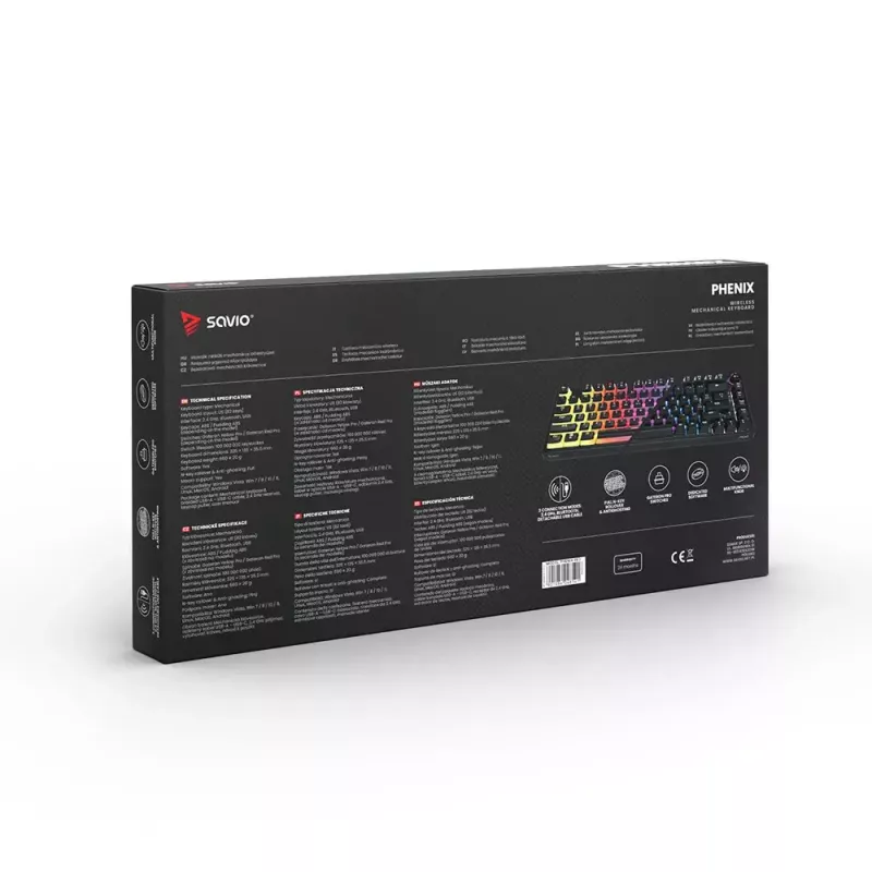 Klawiatura gamingowa Savio SAVGK-PHENIX żółty USB RF bezprzewodowa Bluetooth mechaniczna 82 klawisze RGB
