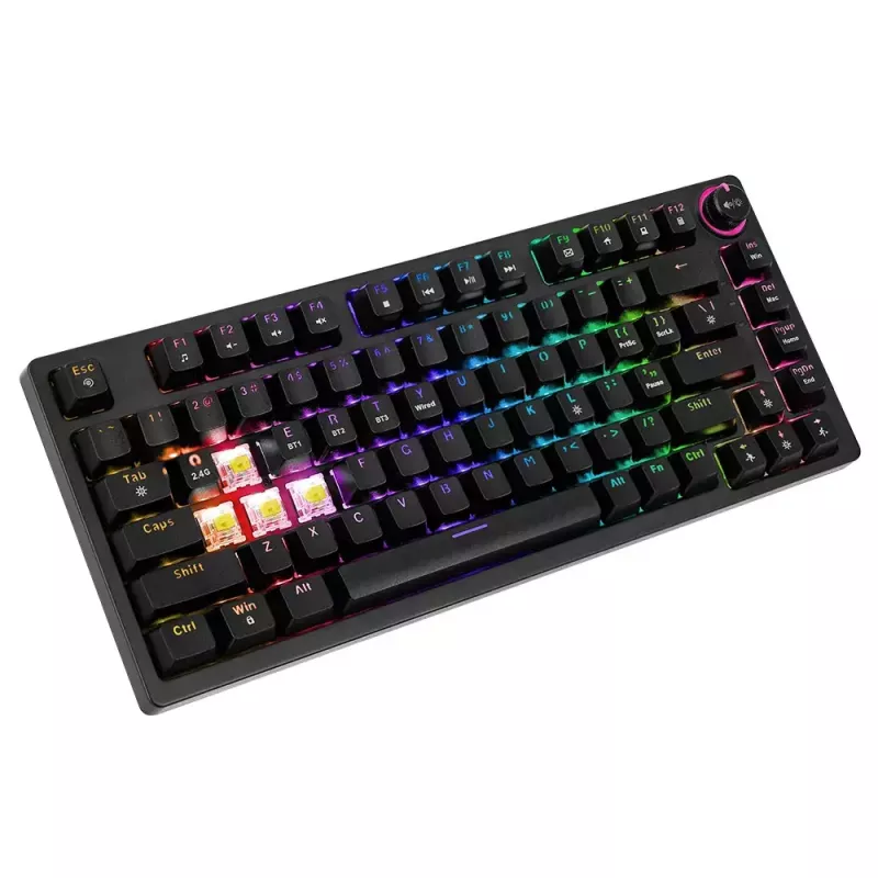 Klawiatura gamingowa Savio SAVGK-PHENIX żółty USB RF bezprzewodowa Bluetooth mechaniczna 82 klawisze RGB