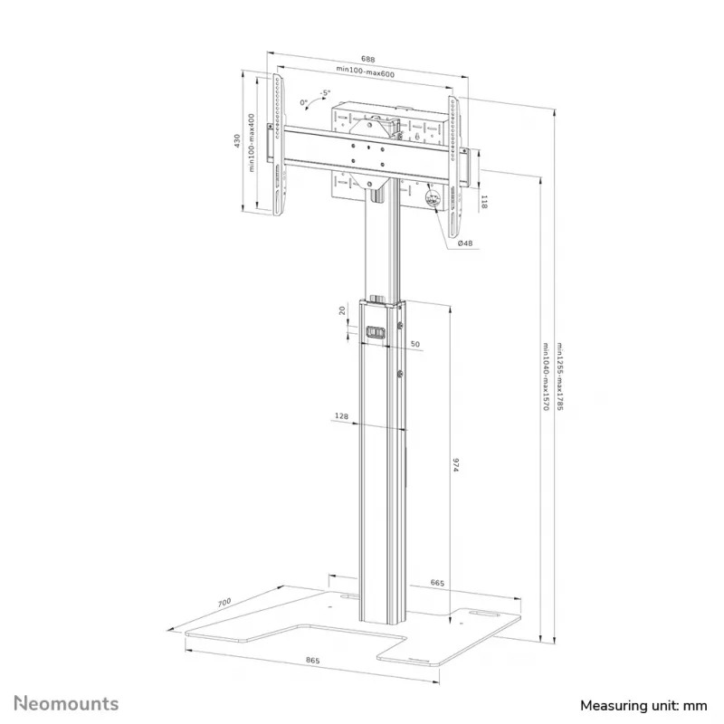 Neomounts FL45S-825BL1 stojak podłogowy pod telewizor 37-75 cali - TÜV, 70 kg, 94 cm (37 cali), 190,5 cm (75 cali), 100 x 100 mm, 600 x 400 mm, 1040 - 1570 mm