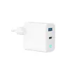 GEMBIRD 2-portowa 30W GaN szybka ładowarka USB LED biała — 1x USB-C PD 30W, 1x USB-A, 100–240V, 92 g