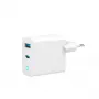 GEMBIRD 2-portowa 30W GaN szybka ładowarka USB LED biała — 1x USB-C PD 30W, 1x USB-A, 100–240V, 92 g