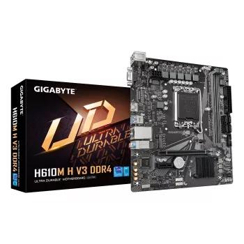 Płyta główna GIGABYTE H610M H V3 DDR4 - obsługa procesorów Intel Core 14. generacji, 4+1+1 faz hybrydowych VRM, pamięci DDR4 do 3200 MHz, 1x PCIe 3.0 M.2, LAN GbE, USB 3.2 Gen 1