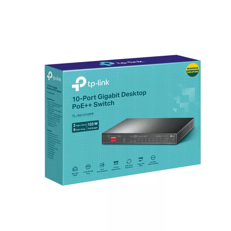 TP-Link 10-portowy gigabitowy przełącznik biurkowy z 6 portami PoE+ i 2 portami PoE++