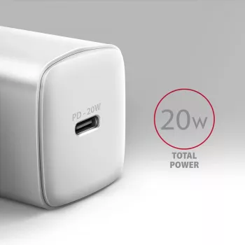 Ładowarka sieciowa Axagon ACU-PD20W 1x QC3.0/AFC/FCP/PD USB-C 20W biała