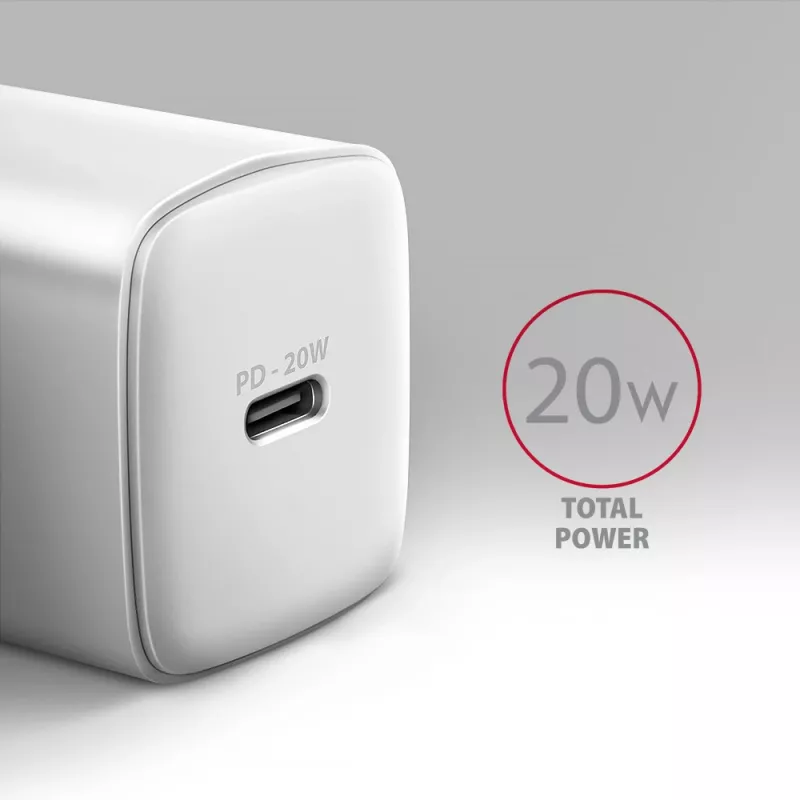 Ładowarka sieciowa Axagon ACU-PD20W 1x QC3.0/AFC/FCP/PD USB-C 20W biała
