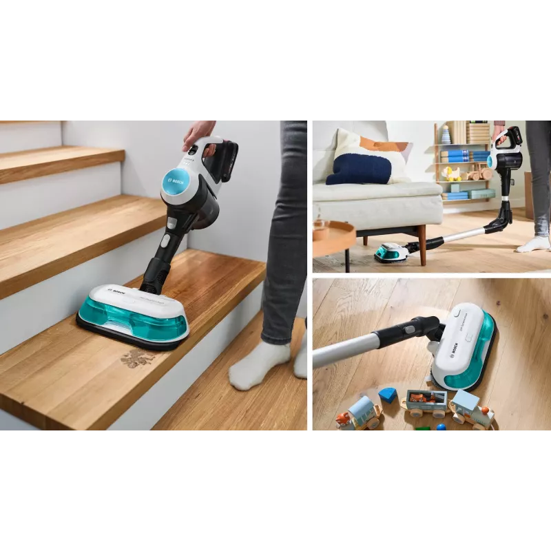 Bosch Unlimited 7 ProHygienic Aqua BCS71HYG1 bezprzewodowy odkurzacz pionowy 2w1 z funkcją mopowania, 18 V, HEPA, bez worka, 0,3 l, biały