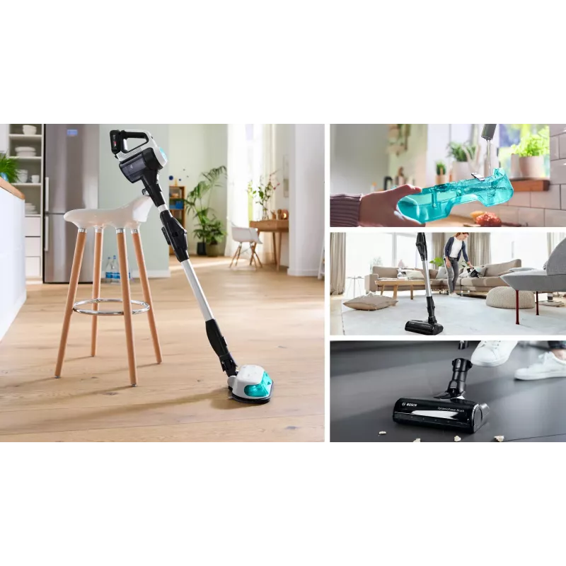 Bosch Unlimited 7 ProHygienic Aqua BCS71HYG1 bezprzewodowy odkurzacz pionowy 2w1 z funkcją mopowania, 18 V, HEPA, bez worka, 0,3 l, biały