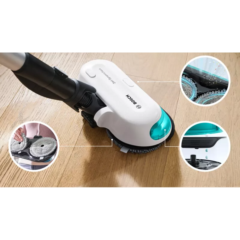 Bosch Unlimited 7 ProHygienic Aqua BCS71HYG1 bezprzewodowy odkurzacz pionowy 2w1 z funkcją mopowania, 18 V, HEPA, bez worka, 0,3 l, biały