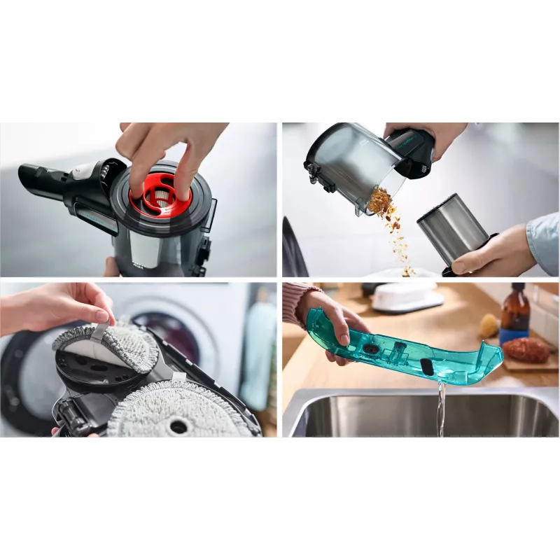 Bosch Unlimited 7 ProHygienic Aqua BCS71HYG1 bezprzewodowy odkurzacz pionowy 2w1 z funkcją mopowania, 18 V, HEPA, bez worka, 0,3 l, biały