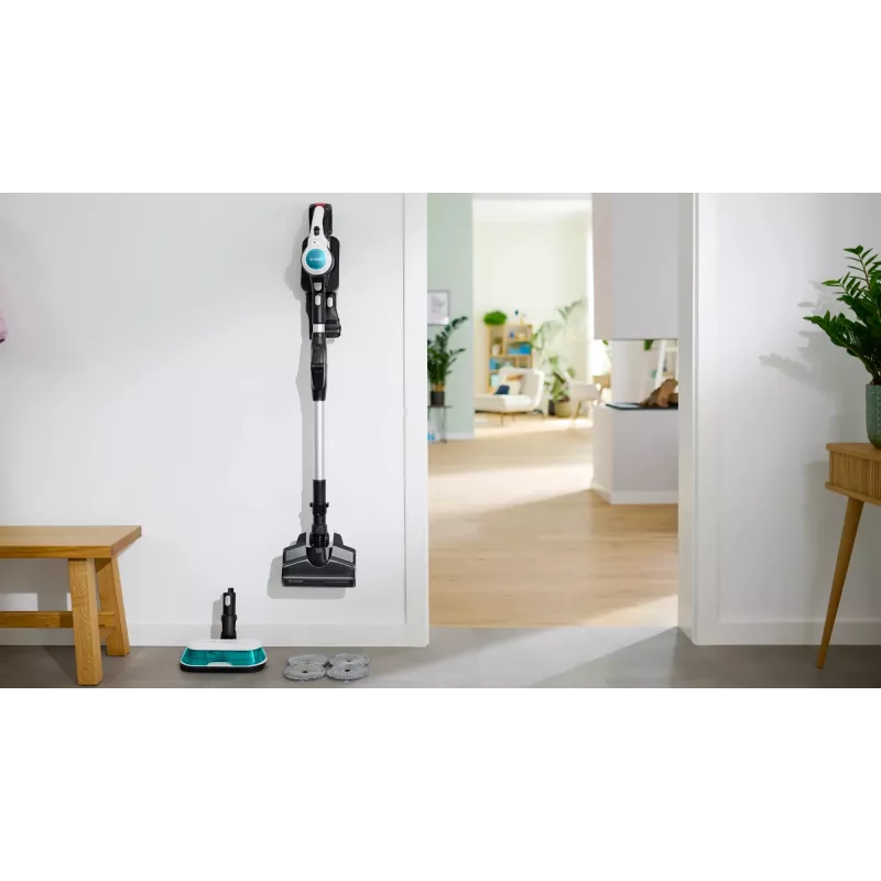 Bosch Unlimited 7 ProHygienic Aqua BCS71HYG1 bezprzewodowy odkurzacz pionowy 2w1 z funkcją mopowania, 18 V, HEPA, bez worka, 0,3 l, biały
