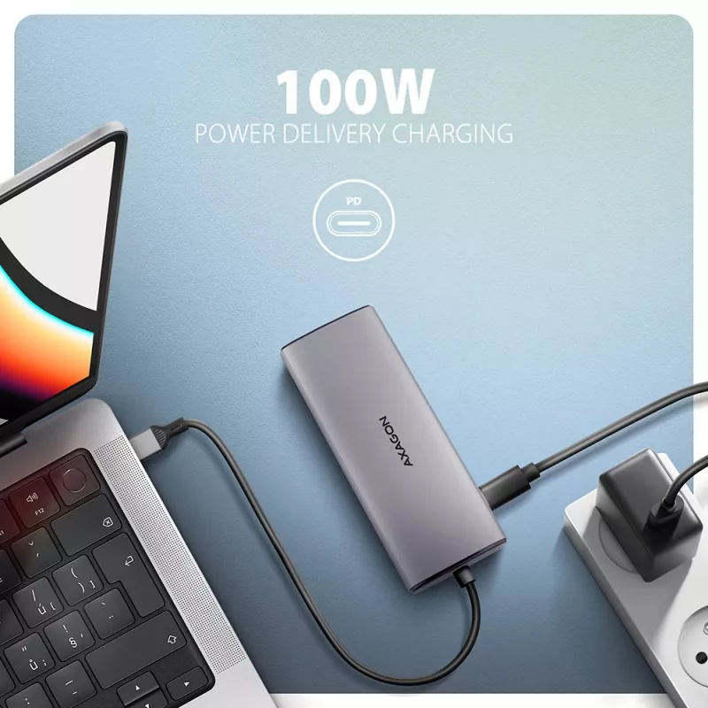 Axagon HMC-6G2L USB 10Gbps hub, 2x USB-A, 1x USB-C, HDMI 4k/60Hz, RJ-45, PD 100W