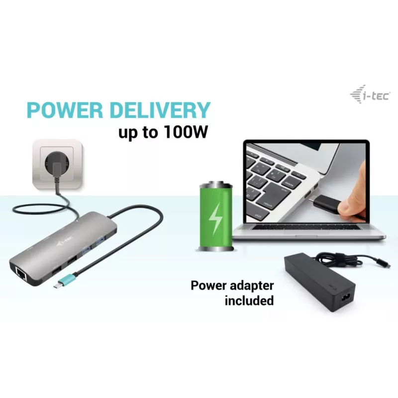 i-tec Metal USB-C Nano 2x Display Docking Station z PD 100 W + Ładowarka 100W