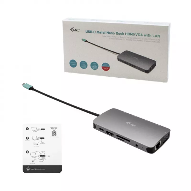 i-tec Metal USB-C Nano Dock HDMI/VGA z LAN + Ładowarka 100 W