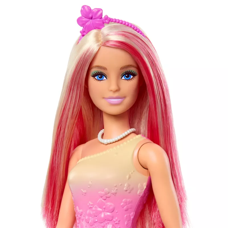Barbie A Touch of Magic lalka królewska z różowymi i blond włosami, spódniczką w motyle i akcesoriami