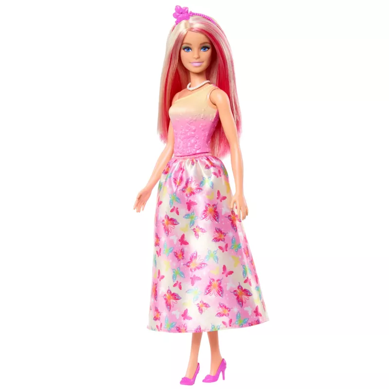 Barbie A Touch of Magic lalka królewska z różowymi i blond włosami, spódniczką w motyle i akcesoriami