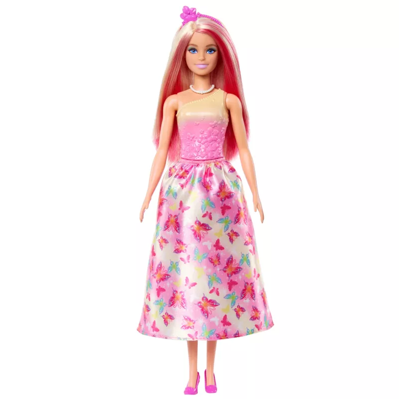 Barbie A Touch of Magic lalka królewska z różowymi i blond włosami, spódniczką w motyle i akcesoriami