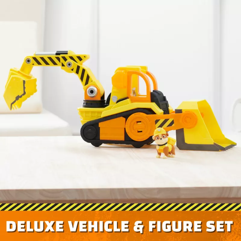 Rubble & Crew, Bark Yard Deluxe Bulldozer – zabawkowy wóz budowlany z światłami, dźwiękami i figurką Rubble'a, zabawka dla chłopców i dziewczynek od 3 lat