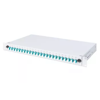 DIGITUS Fiber Optic Sliding Splice Box, 1U, Equipped 24x LC duplex, incl. M 25 Screw, Splice Cassette OM3 Color Pigtails, Adapter