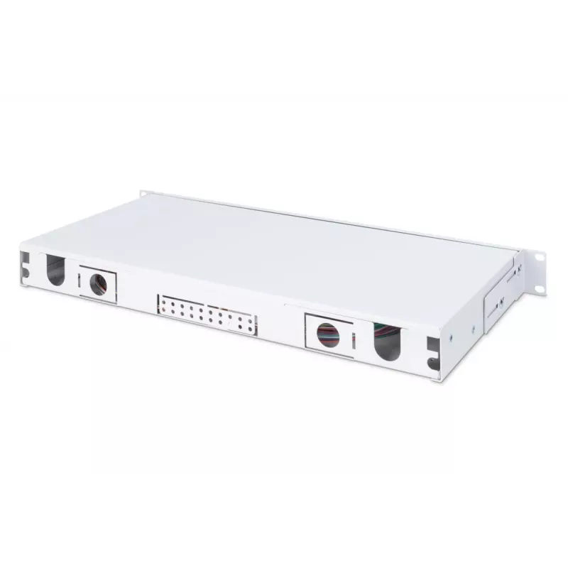 DIGITUS Fiber Optic Sliding Splice Box, 1U, Equipped 24x LC duplex, incl. M 25 Screw, Splice Cassette OM3 Color Pigtails, Adapter