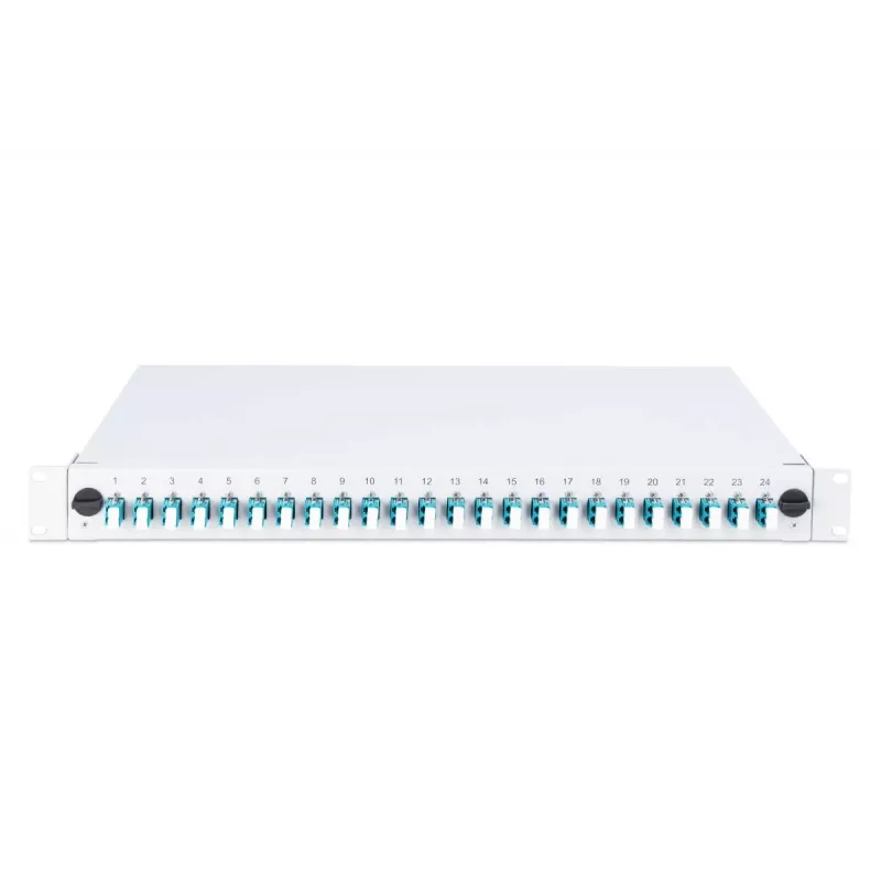DIGITUS Fiber Optic Sliding Splice Box, 1U, Equipped 24x LC duplex, incl. M 25 Screw, Splice Cassette OM3 Color Pigtails, Adapter