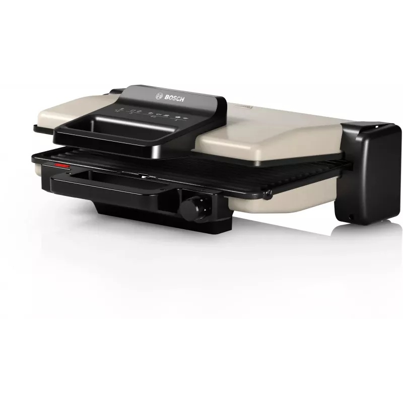 Grill kontaktowy Bosch TCG3302 2000W z ceramicznymi płytami 310x220 mm, regulowanym termostatem, wyjmowanymi płytami nadającymi się do mycia w zmywarce