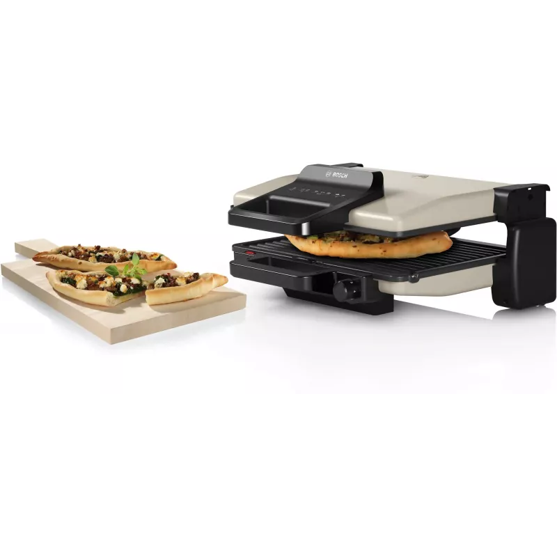 Grill kontaktowy Bosch TCG3302 2000W z ceramicznymi płytami 310x220 mm, regulowanym termostatem, wyjmowanymi płytami nadającymi się do mycia w zmywarce