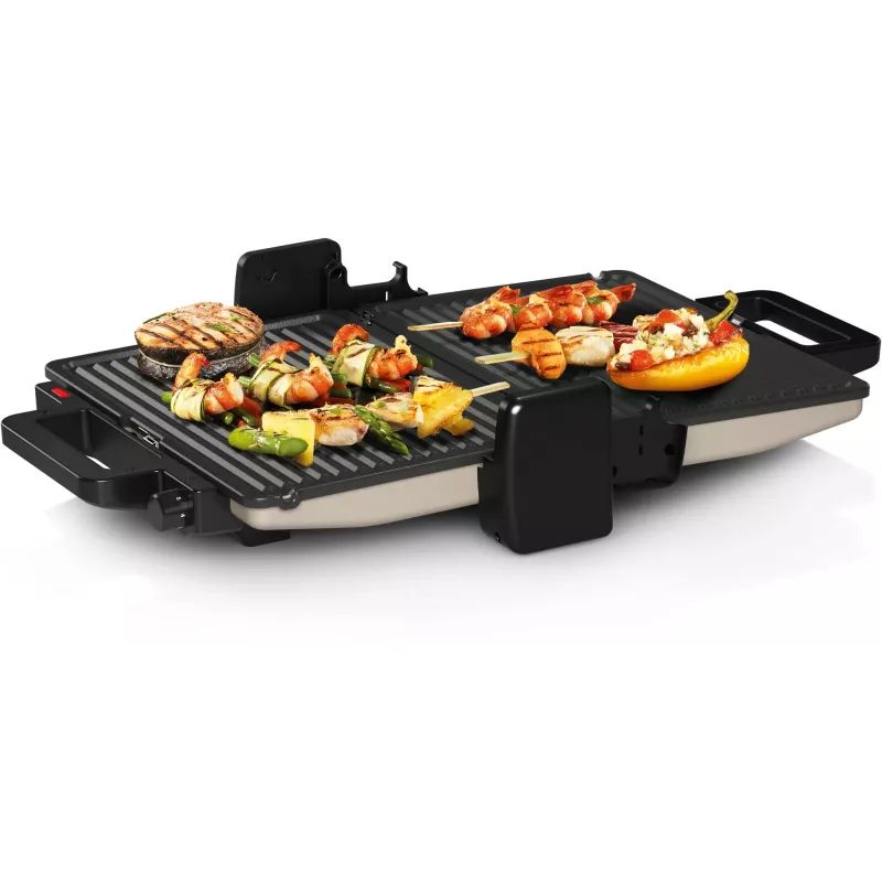 Grill kontaktowy Bosch TCG3302 2000W z ceramicznymi płytami 310x220 mm, regulowanym termostatem, wyjmowanymi płytami nadającymi się do mycia w zmywarce