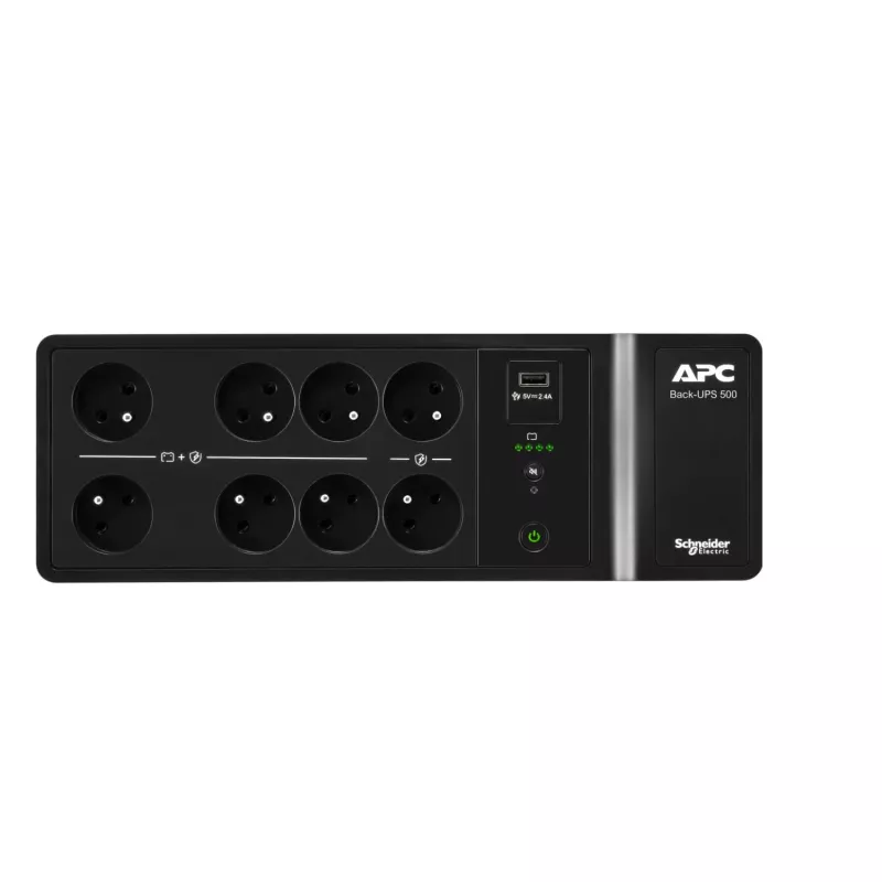 APC Back-UPS, 500VA/300W montaż na podłodze/ścianie, 230V, 8 gniazd francuskich/belgijskich, port USB typu A, wymienna bateria