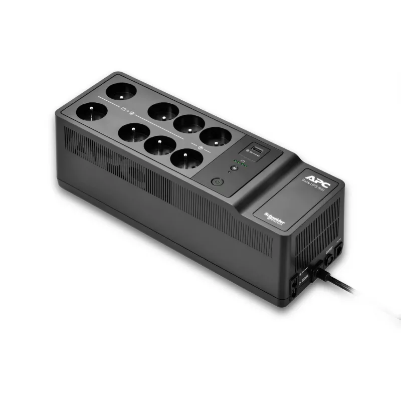 APC Back-UPS, 500VA/300W montaż na podłodze/ścianie, 230V, 8 gniazd francuskich/belgijskich, port USB typu A, wymienna bateria