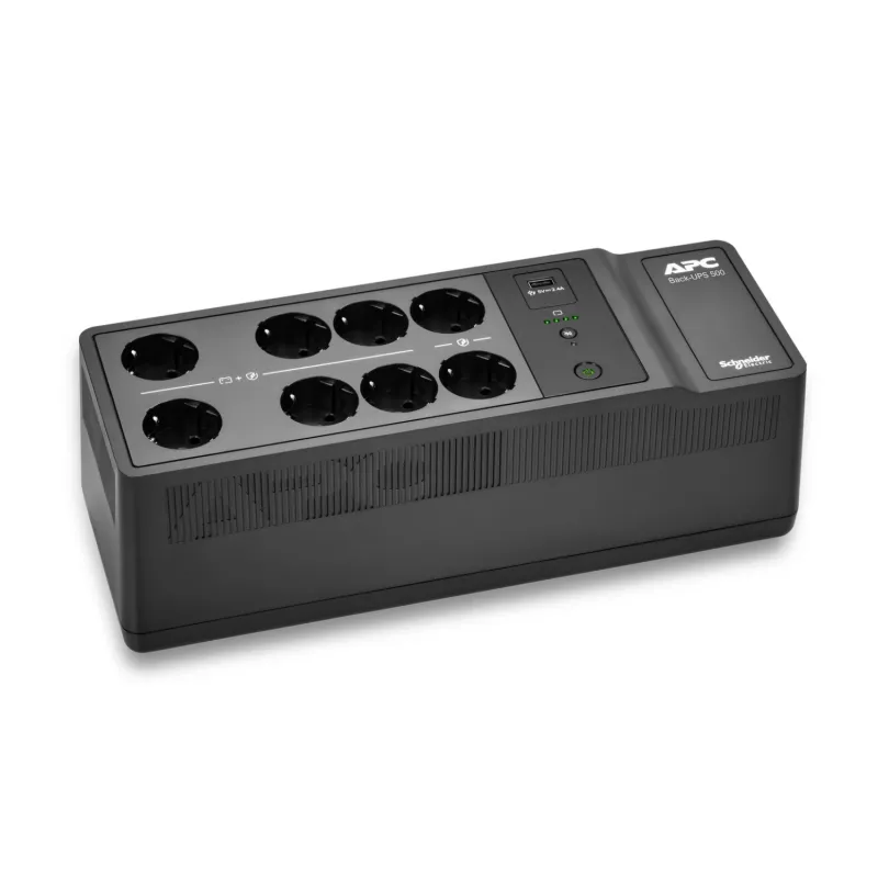 APC Back-UPS, 500VA/300W montaż na podłodze/ścianie, 230V, 8x gniazda CEE 7/3 Schuko, port USB typu A, wymienialna bateria