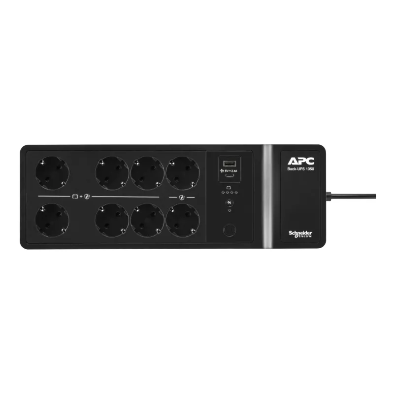 APC Back-UPS, 1050VA/600W do montażu na podłodze/ścianie, 230V, 8 gniazd Schuko CEE 7/3, port USB typu A+C, wymienialna bateria