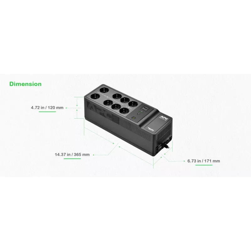 APC Back-UPS, 1050VA/600W do montażu na podłodze/ścianie, 230V, 8 gniazd Schuko CEE 7/3, port USB typu A+C, wymienialna bateria