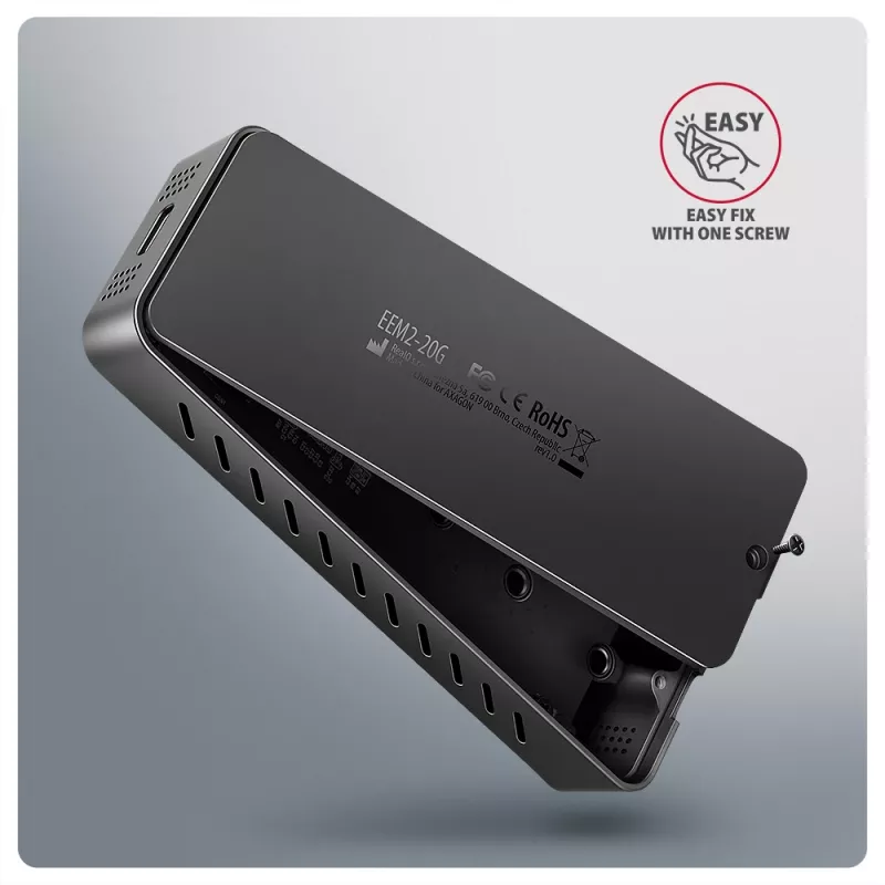 Axagon EEM2-20G USB-C 20Gbps - M.2 NVMe SSD ARMORED box, obudowa SSD, M.2, M.2, NVMe-oF, PCI Express, 20 Gbit/s, łączność USB, czarny