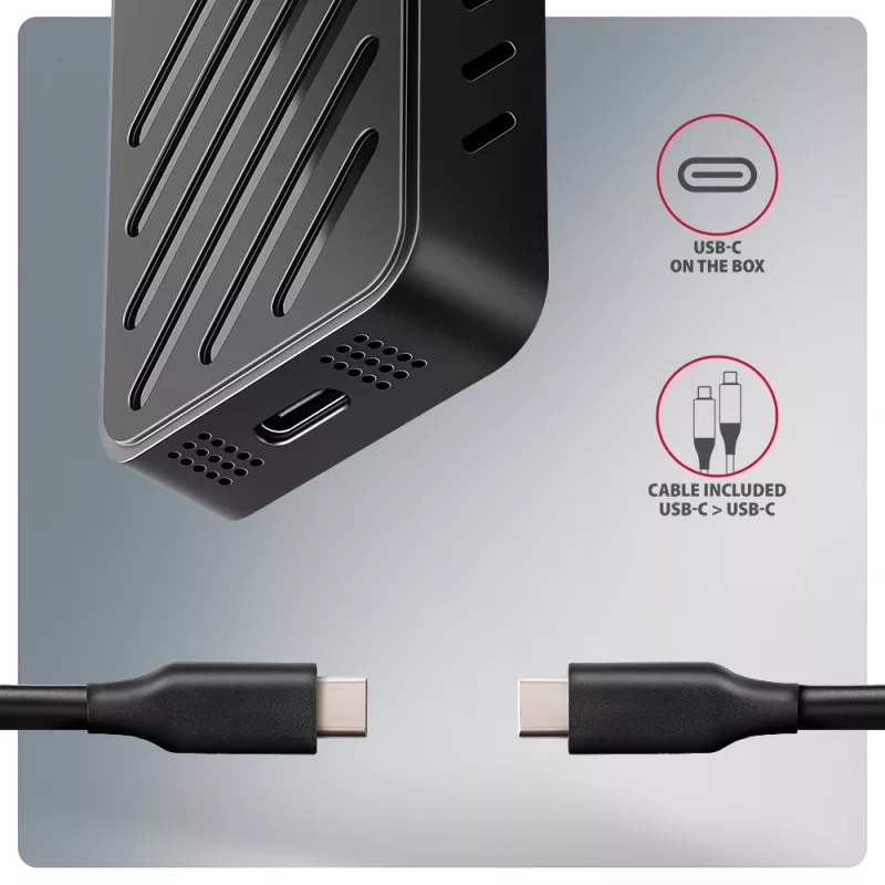 Axagon EEM2-20G USB-C 20Gbps - M.2 NVMe SSD ARMORED box, obudowa SSD, M.2, M.2, NVMe-oF, PCI Express, 20 Gbit/s, łączność USB, czarny