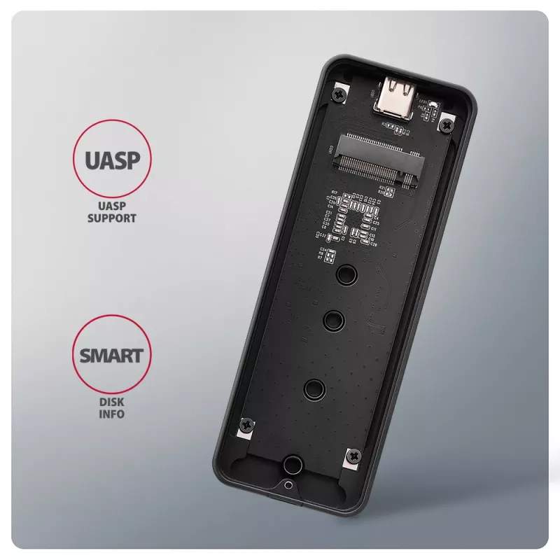 Axagon EEM2-20G USB-C 20Gbps - M.2 NVMe SSD ARMORED box, obudowa SSD, M.2, M.2, NVMe-oF, PCI Express, 20 Gbit/s, łączność USB, czarny
