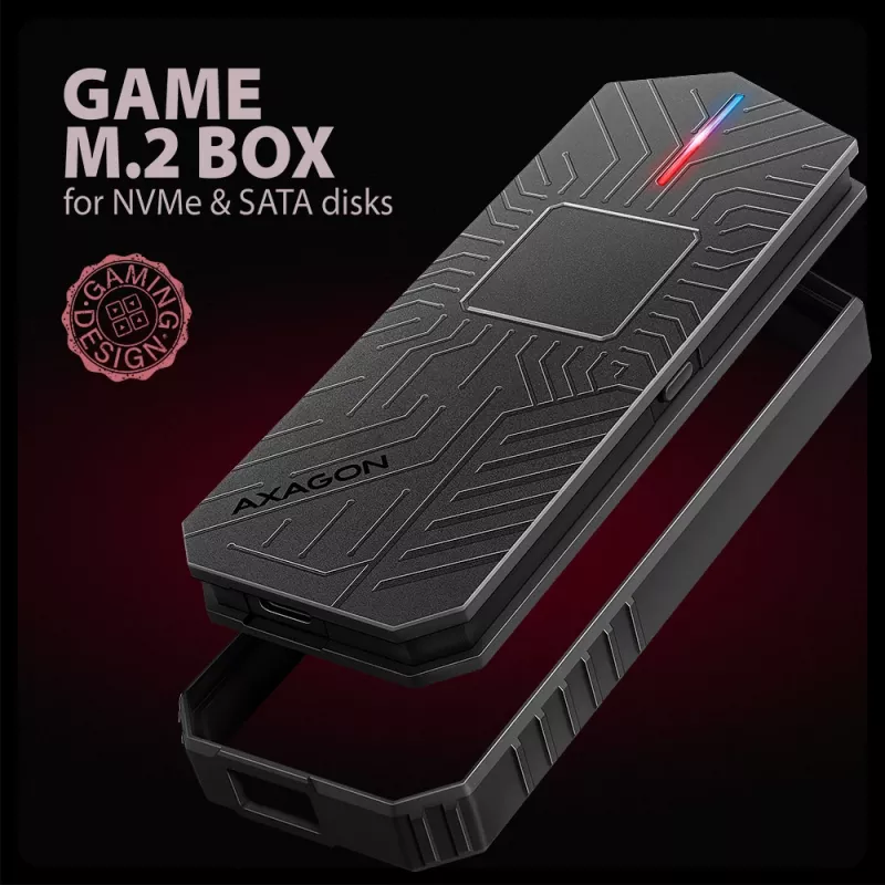 Axagon EEM2-GAM zewnętrzna metalowa obudowa USB-C 10 Gb/s dla dysków SSD M.2 NVMe i SATA. Beznarzędziowa