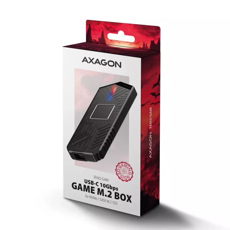 Axagon EEM2-GAM zewnętrzna metalowa obudowa USB-C 10 Gb/s dla dysków SSD M.2 NVMe i SATA. Beznarzędziowa
