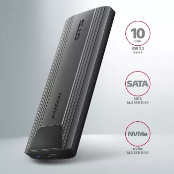 Axagon EEM2-GTS2 Zewnętrzna metalowa obudowa USB-C 10Gbps na dyski M.2 NVMe i SATA. Bezśrubowa