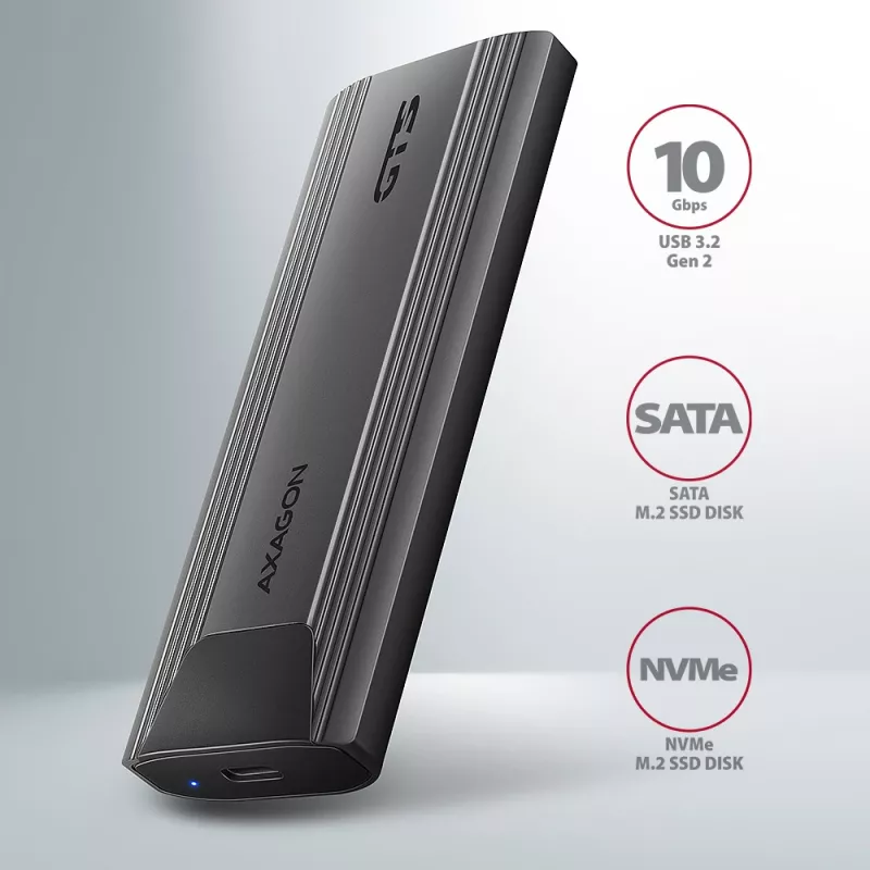 Axagon EEM2-GTS2 Zewnętrzna metalowa obudowa USB-C 10Gbps na dyski M.2 NVMe i SATA. Bezśrubowa